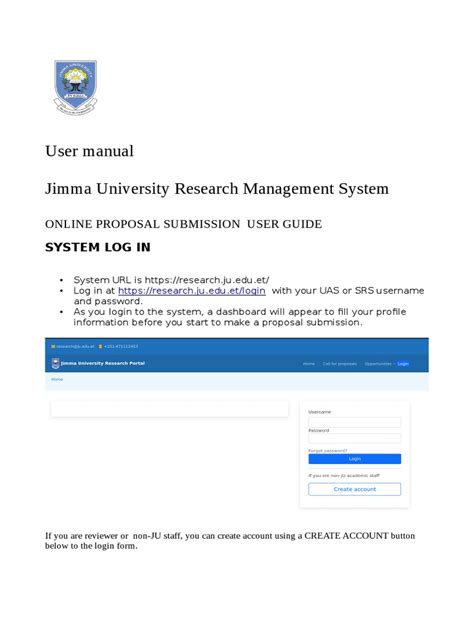 srs.ju.edu.et login password|User Manual Jimma University Research Management System.